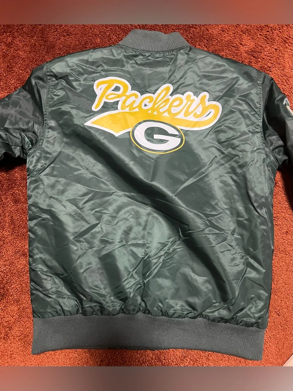 NFL Green Satin Kids Puffer Jacket with Team Emblems
